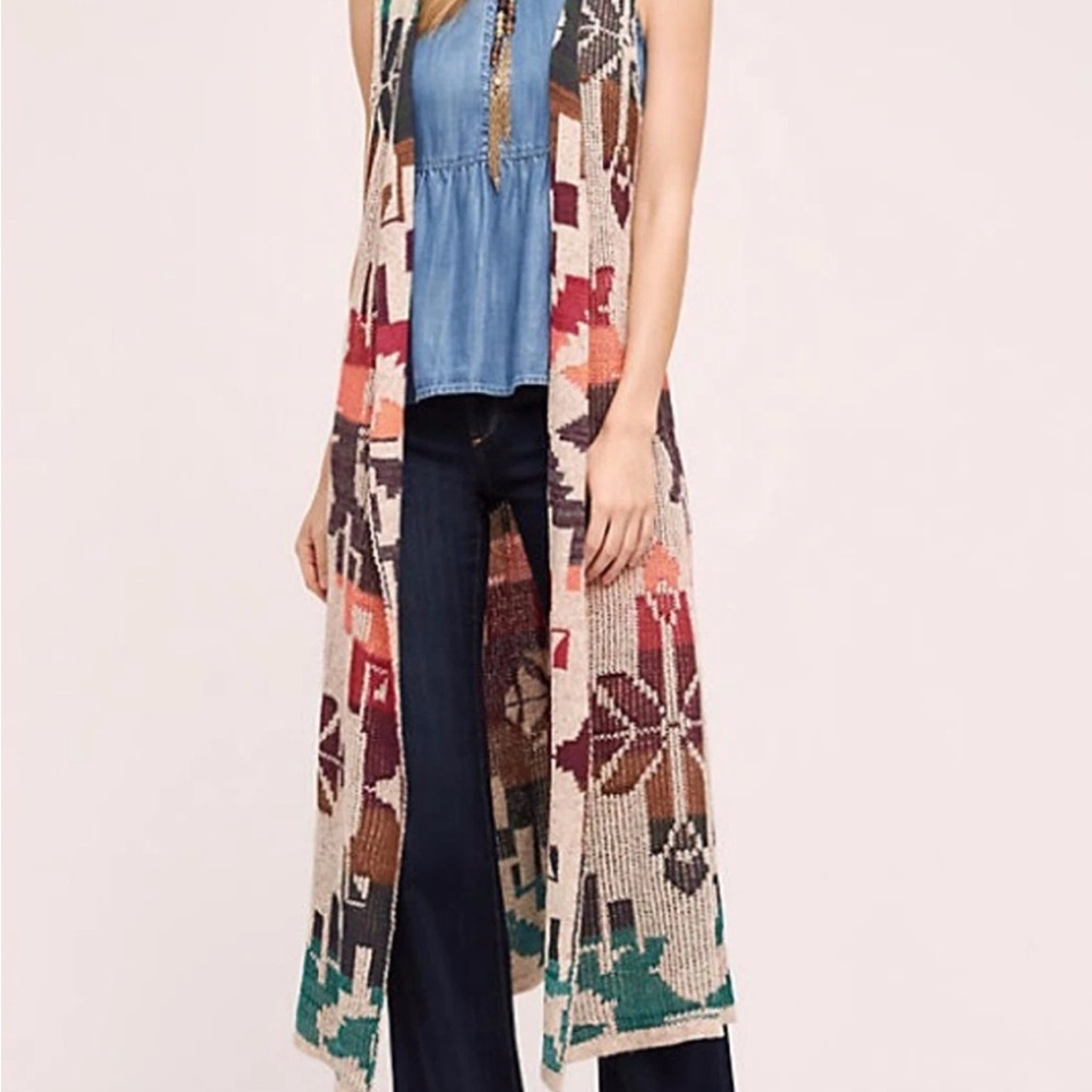 Anthropologie Cecilia Prado Open Front Long Sweater Vest Cardigan M Boho knit - Picture 15 of 16